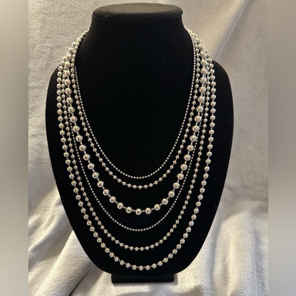Milor Jewelry - Milor 6 Strand Stainless Steel Silver Beaded Necklace